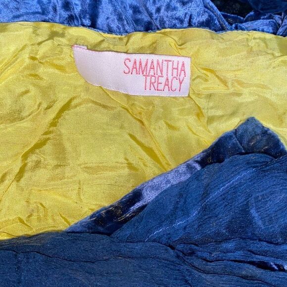 Samantha Treacy blue/yellow silk/velvet skirt w/long belt tie Sz 10 - Picture 5 of 8
